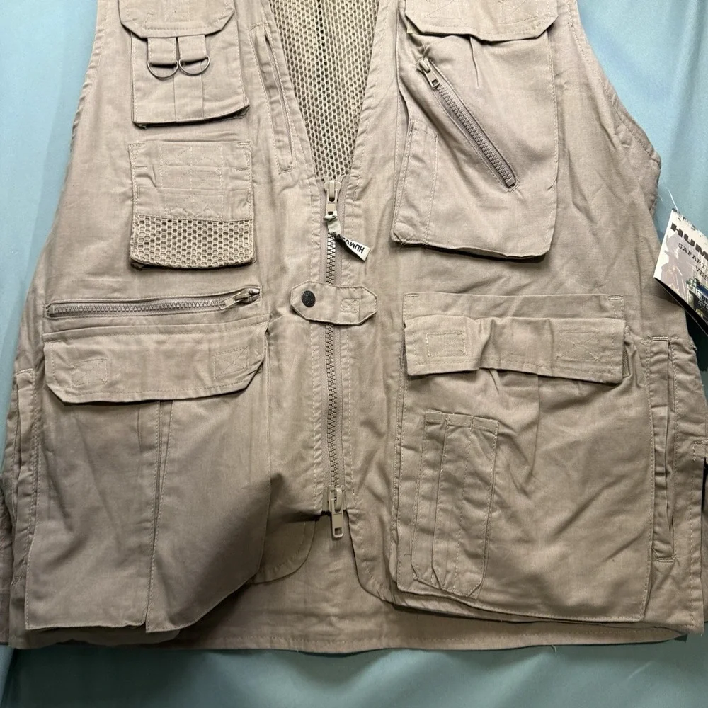 Humvee Safari Photo Fishing Hunting Khaki Tan Mens L Vest 21 Pockets NWT